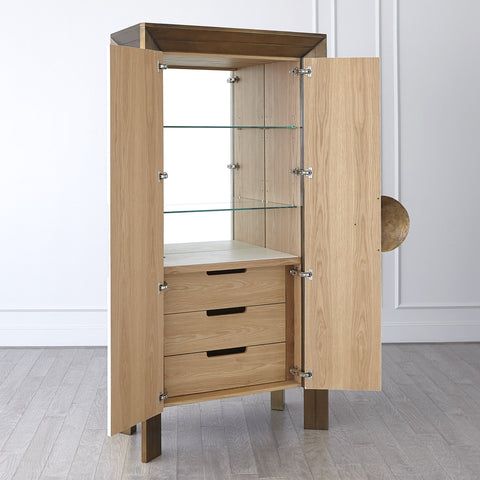 Framed Modern Tall Cabinet with Glass and Metal Accents