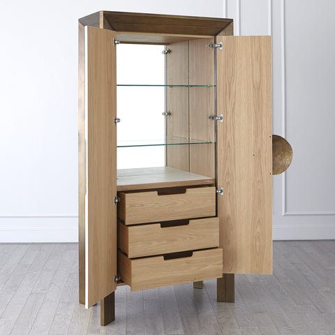 Framed Modern Tall Cabinet with Glass and Metal Accents