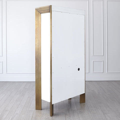 Framed Modern Tall Cabinet with Glass and Metal Accents