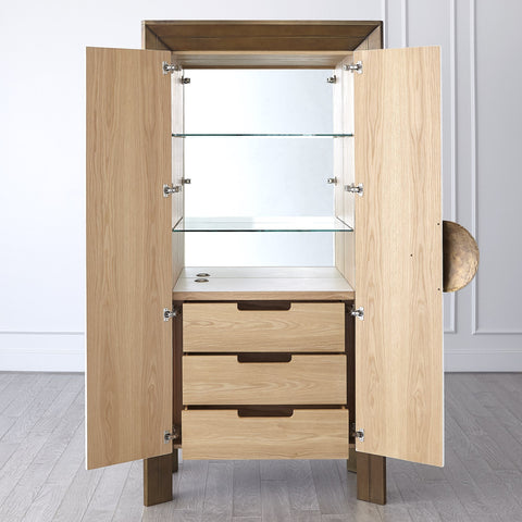 Framed Modern Tall Cabinet with Glass and Metal Accents