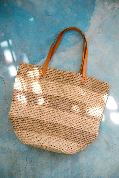 Beach Stripe Handwoven Tote with Open Top from Indonesia