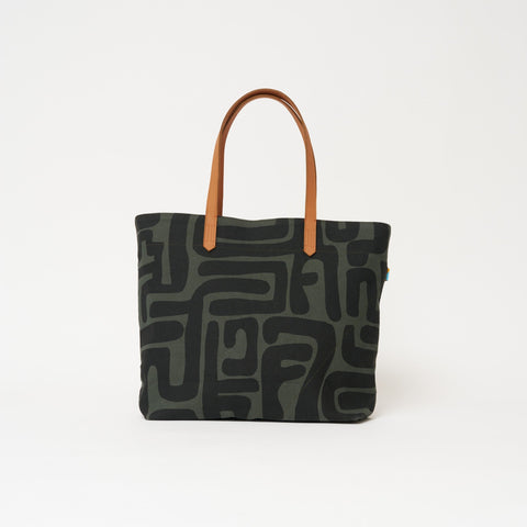 Abstract Graphic Tote with Zipper and Flat Bottom