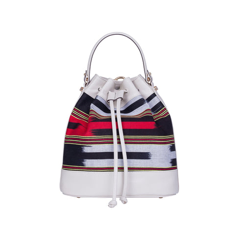 Stripe Drawstring Bucket Bag with Adjustable Straps