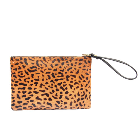 Leopard Animal Pattern Clutch with Zipper Closure