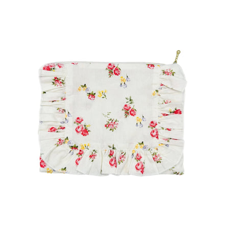 Floral Ruffled Graphic Pouch with Zipper Closure