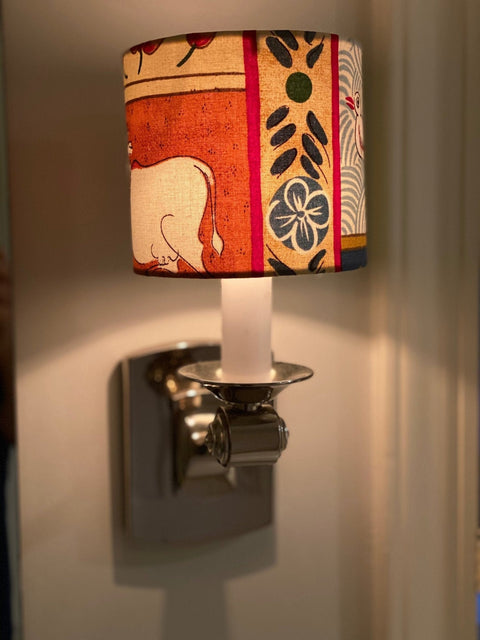 5” Hardback Sconce Shade (Two Shade Set) - Indian Summer in Dark Blue by Jane Churchill