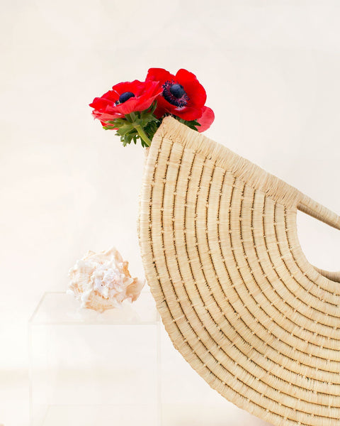 Handmade Geometric Raffia Tote with Open Top