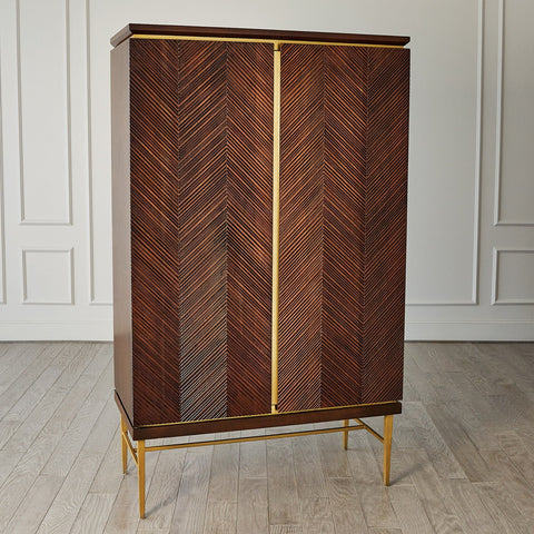 Latilla Modern Chevron Bar Cabinet with Pull Handles