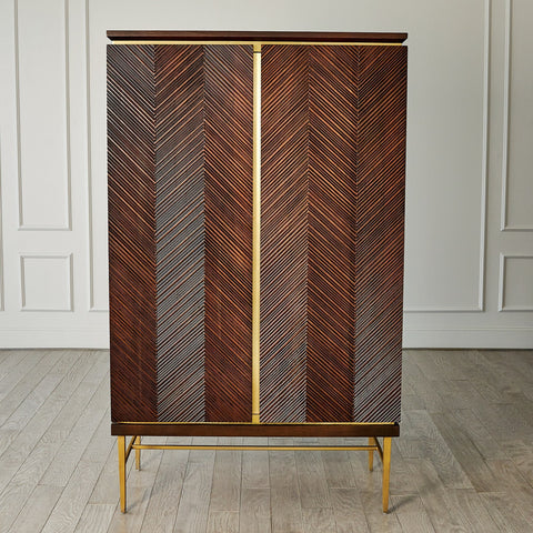 Latilla Modern Chevron Bar Cabinet with Pull Handles