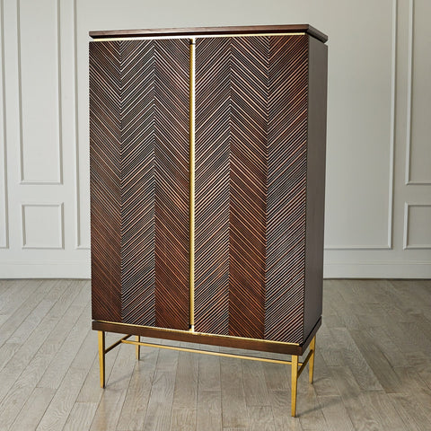 Latilla Modern Chevron Bar Cabinet with Pull Handles