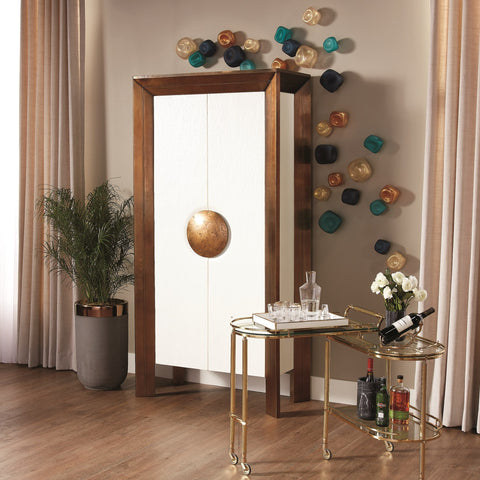 Framed Modern Tall Cabinet with Glass and Metal Accents