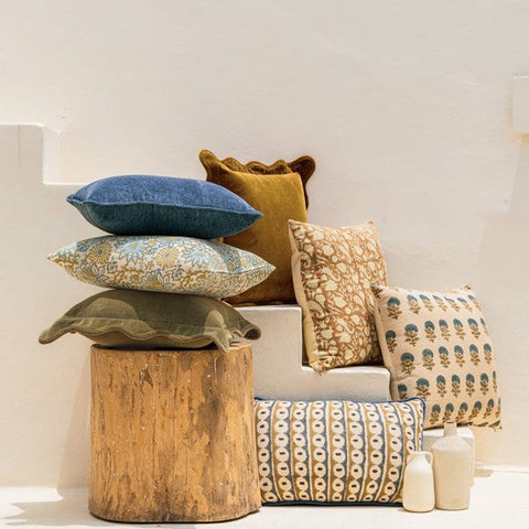 Powered by People Vintage Quiet Luxury Cotton Velvet Pillow Cover with Scallop Trim - 20 x 20