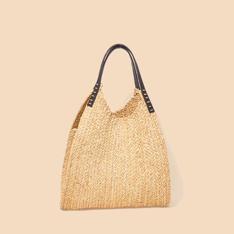 Beach Handmade Braided Raffia Tote with Open Top