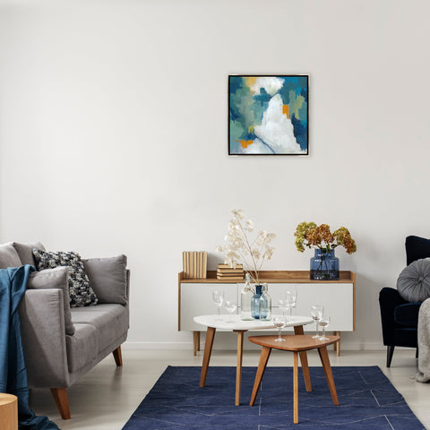 Shared Moments Abstract Square Print with Silver Floating Frame Wall Art