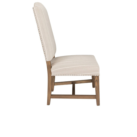 Artful Traditionalist Rustic Upholstered Crown Dining Side Chair