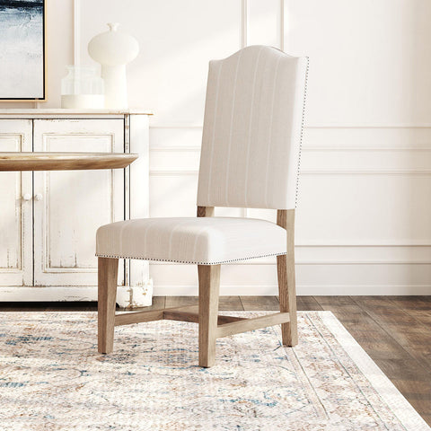 Artful Traditionalist Rustic Upholstered Crown Dining Side Chair