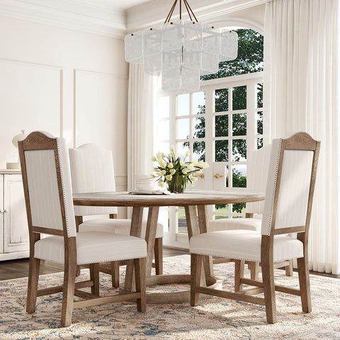 Artful Traditionalist Rustic Upholstered Crown Dining Side Chair