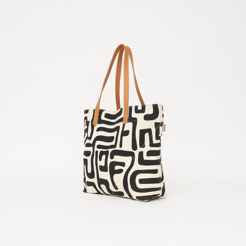 Abstract Graphic Tote with Zip Top and Pocket