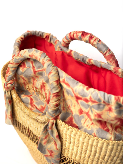 Beach Basket Weave Open Top Basket Bag with Bows