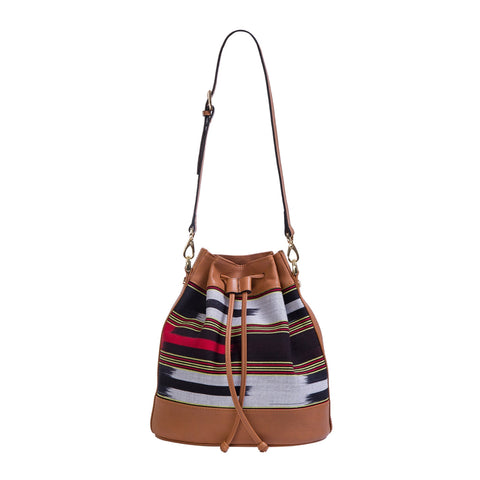 Casual Stripe Convertible Bucket Bag with Drawstring Closure
