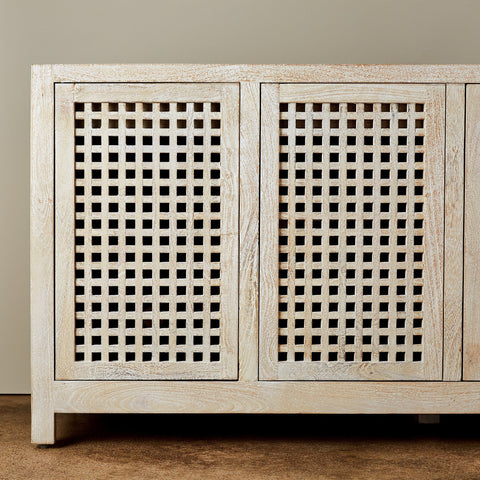 Lattice Washed Contemporary Credenza Cabinet