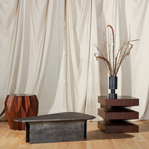 Timeless Minimalist Modern Freeform Drum Center Accent Table