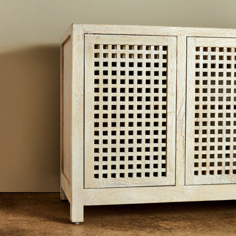 Lattice Washed Contemporary Credenza Cabinet