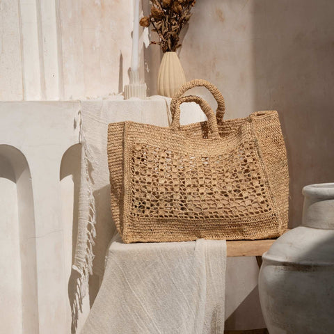 Beach Handmade Geometric Braided Open Top Tote