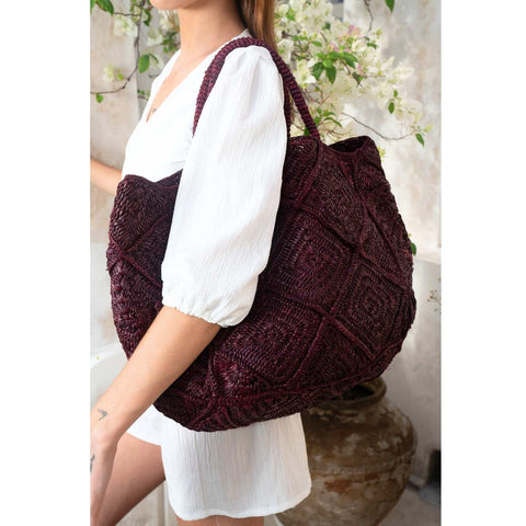 Beach Geometric Braided Raffia Tote