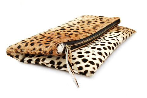 Leopard Animal Pattern Zip Top Lined Clutch