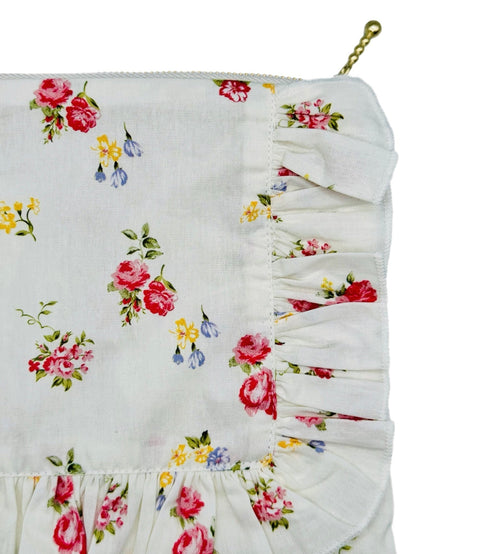 Floral Ruffled Graphic Pouch with Zipper Closure