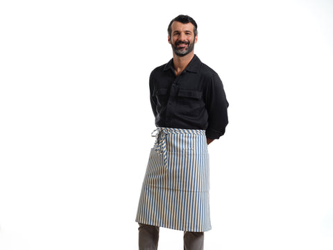 Bistro Stripe Adjustable Apron with Deep Patch Pockets