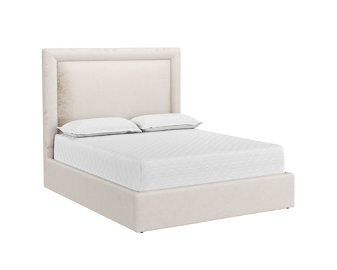 Sunpan Contemporary Nylah Upholstered Platform Bed with Nailhead Trim - Queen - King - Queen