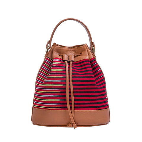 Casual Embossed Stripe Bucket Bag with Drawstring Closure