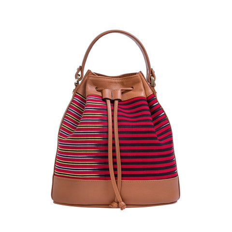 Casual Stripe Drawstring Bucket Bag with Removable Shoulder Strap
