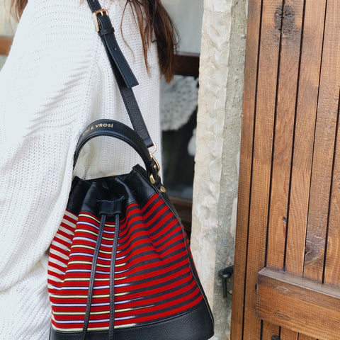 Casual Stripe Embossed Drawstring Bucket Bag