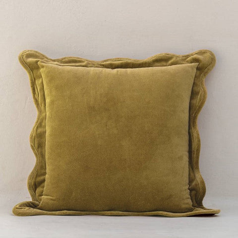 Powered by People Artful Traditionalist Organic Cotton Velvet Pillow Cover with Scallop Trim - 20 x 20