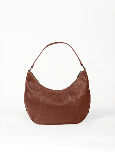 Mahogany Solid Leather Shoulder Bag with Interior Pocket