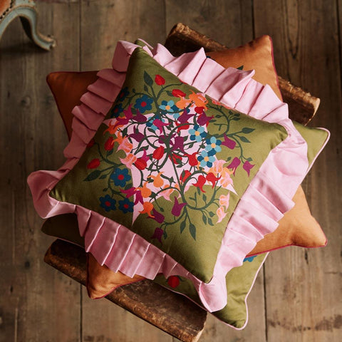 Artful Traditionalist Bohemian Floral Graphic Pillow Cover