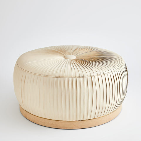 Space Saving Pouf Ottoman with Pleats Contemporary Upholstered Ottoman