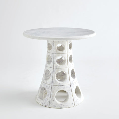 Global Views Space Saving Modern Curved Marble Drum Accent Table - 26 W