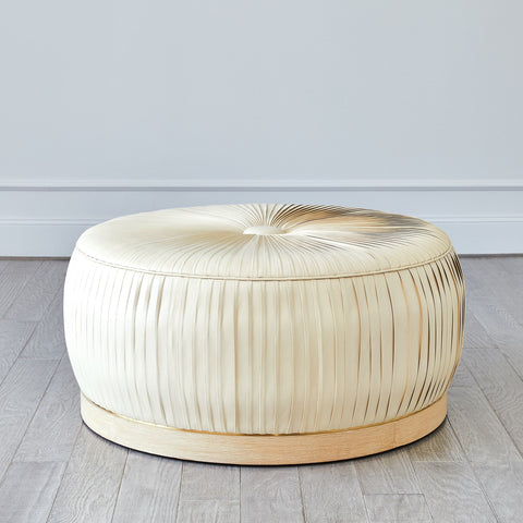 Space Saving Pouf Ottoman with Pleats Contemporary Upholstered Ottoman