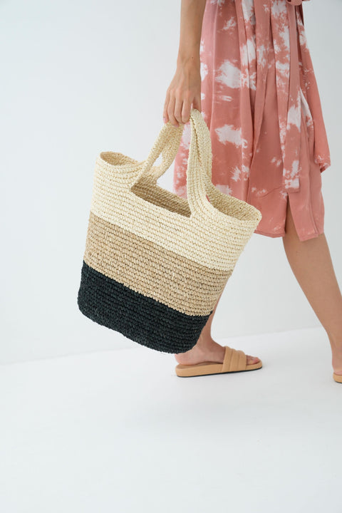 Beach Handmade Color Block Open Top Tote