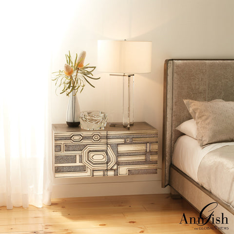 Global Views Contemporary Wingback Platform Bed with Headboard - Argento - King