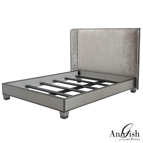 Global Views Contemporary Wingback Platform Bed with Headboard - Argento - King