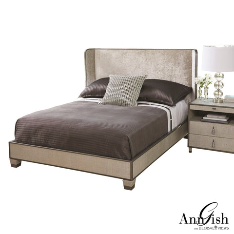 Global Views Contemporary Wingback Platform Bed with Headboard - Argento - King