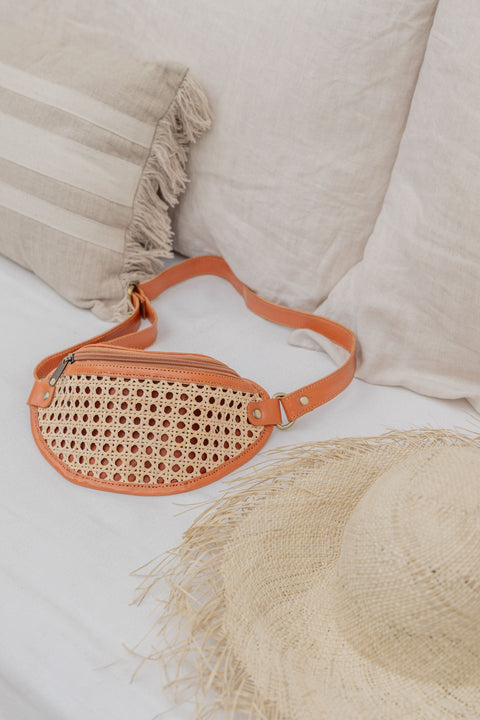 Geometric Leather Trim Sling Bag with Adjustable Straps