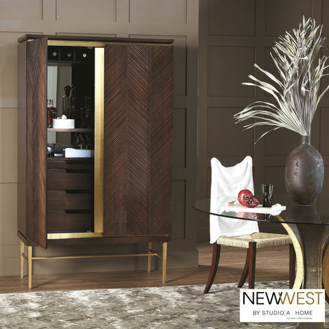 Latilla Modern Chevron Bar Cabinet with Pull Handles