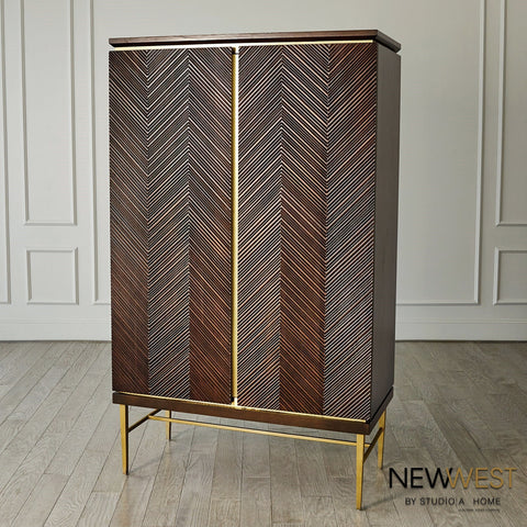Latilla Modern Chevron Bar Cabinet with Pull Handles