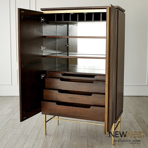 Latilla Modern Chevron Bar Cabinet with Pull Handles